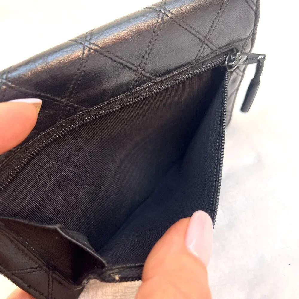 Chanel Small Diamond double Stitch Black Wallet
